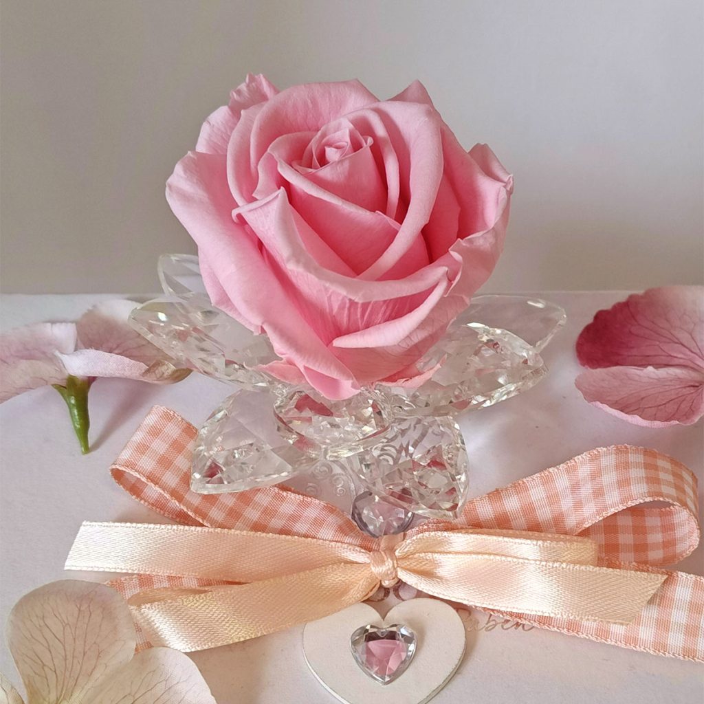Rosa stabilizzata su petali di cristallo