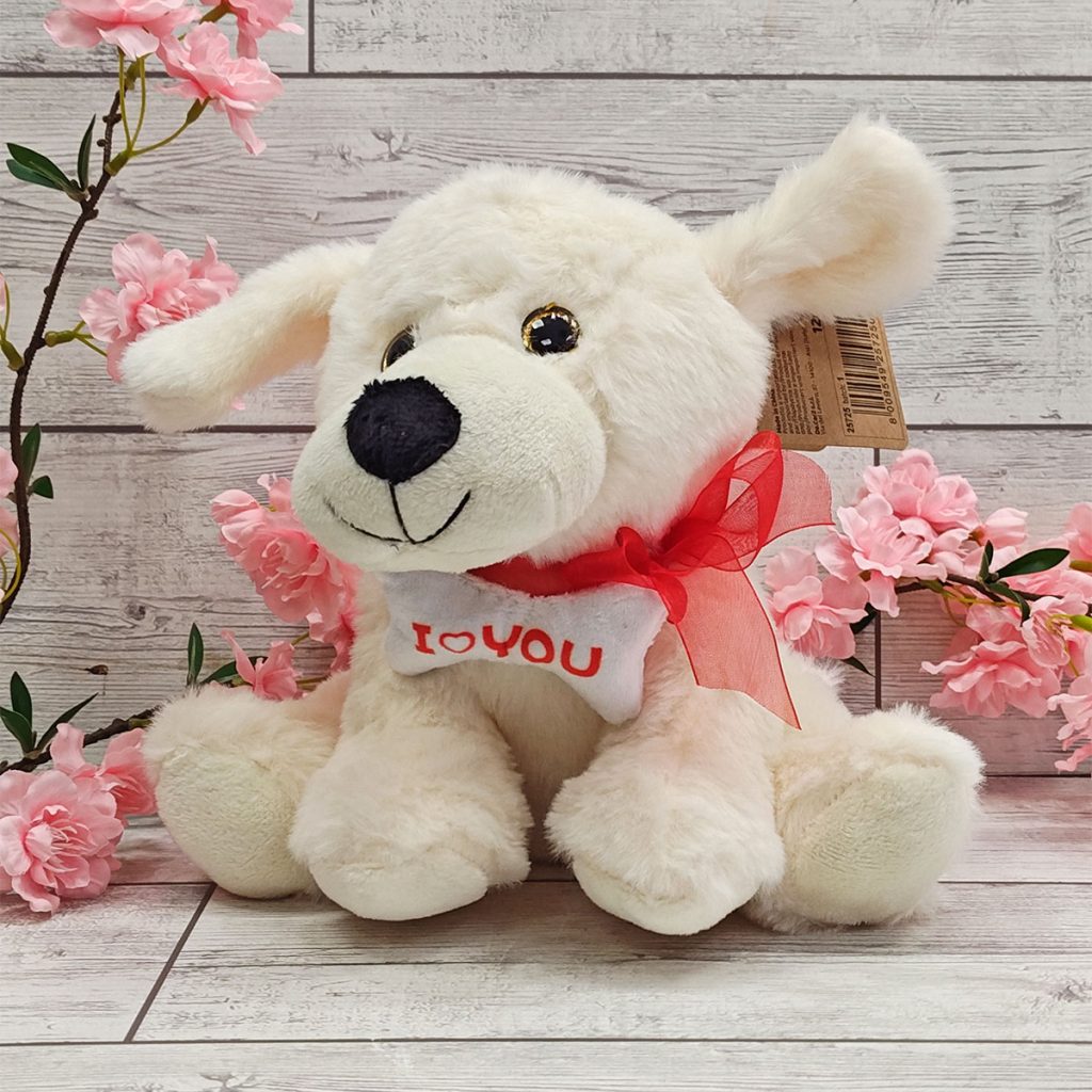Peluche cagnolino bianco con papillon "I love You"