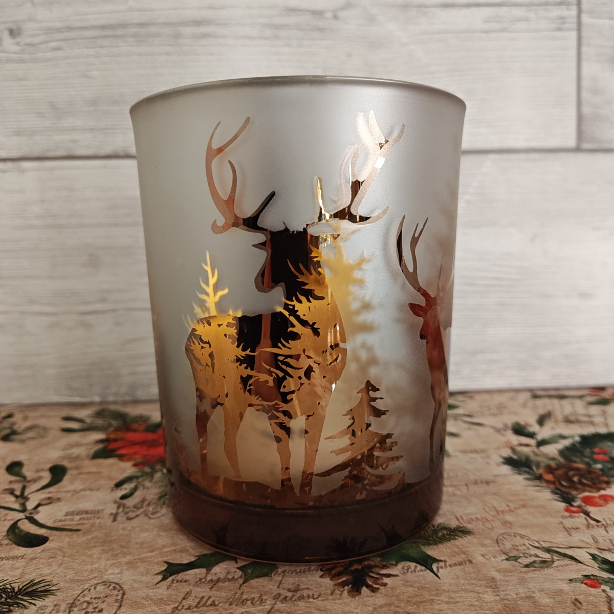 Vaso portacandela opaco disegno oro in trasparenza