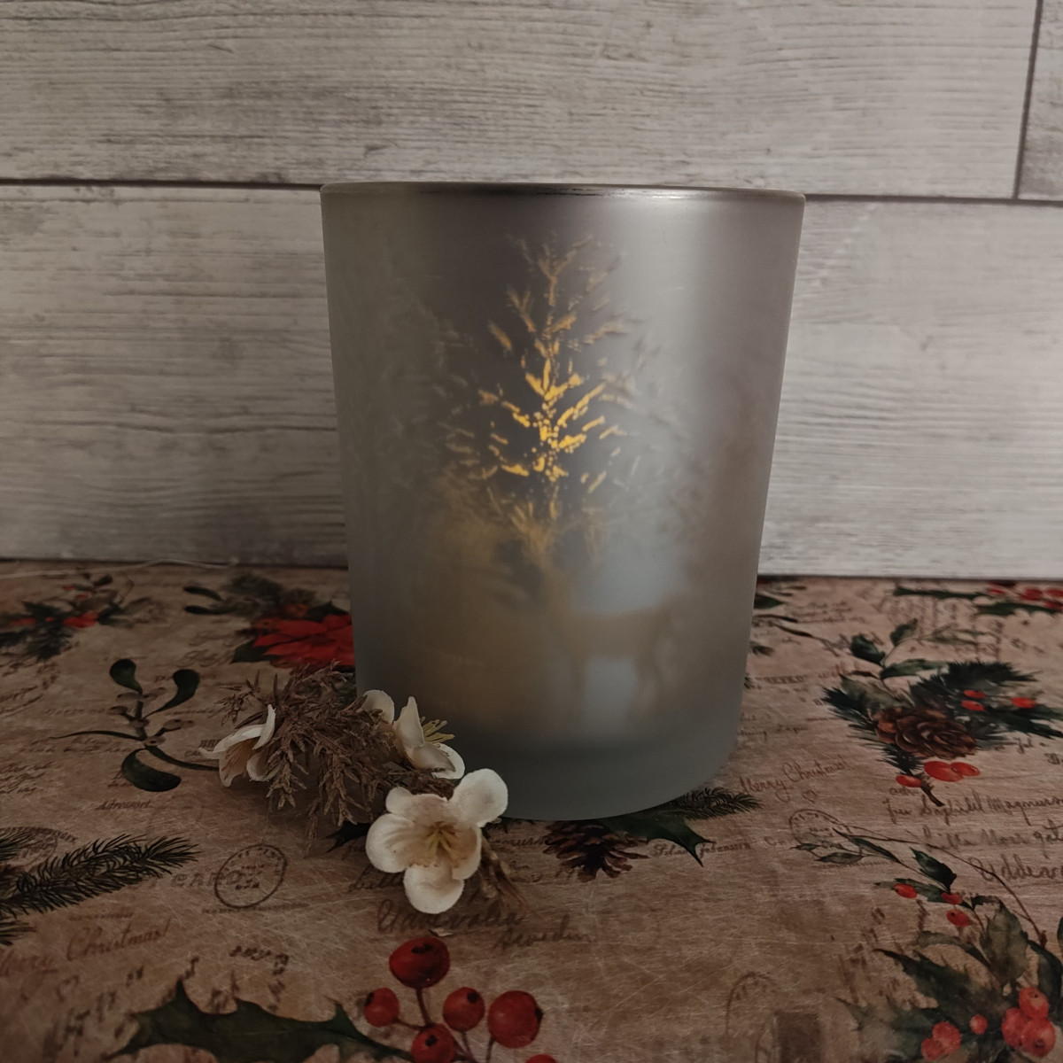 Vaso portacandela opaco disegno oro opaco in trasparenza