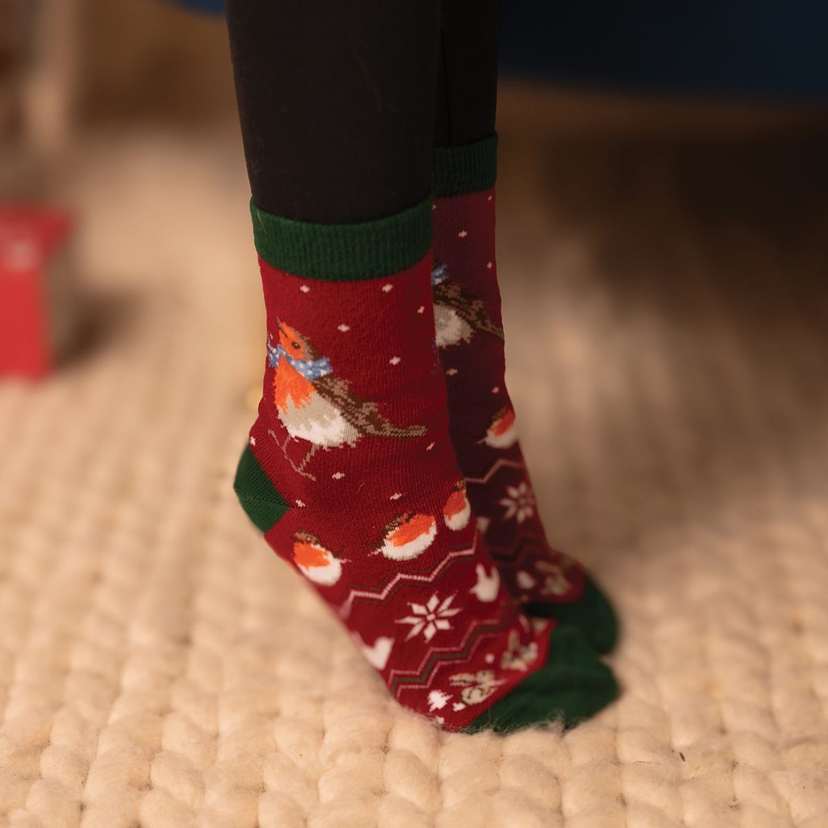 Calzini donna disegno pettirosso Natale morbidissimi