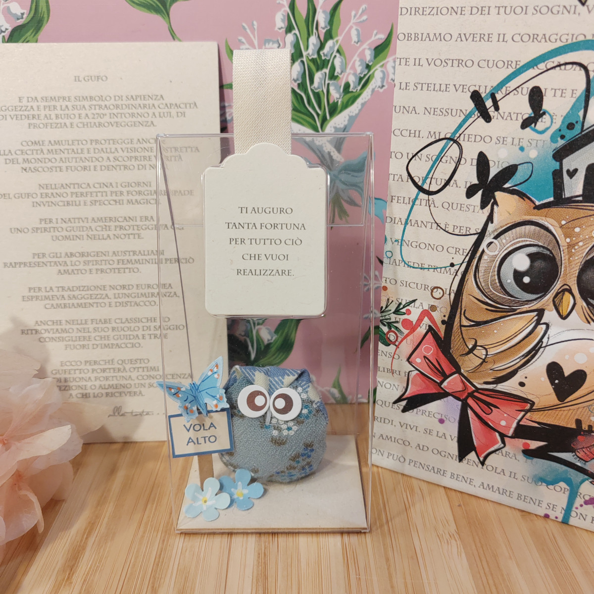 Gufetto azzurrino "Ti auguro tanta fortuna"