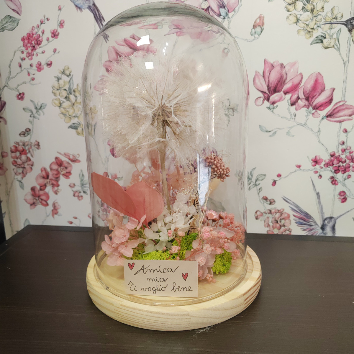 SOFFIONE CON CAMPANA DI VETRO grandissimo variante Rosa