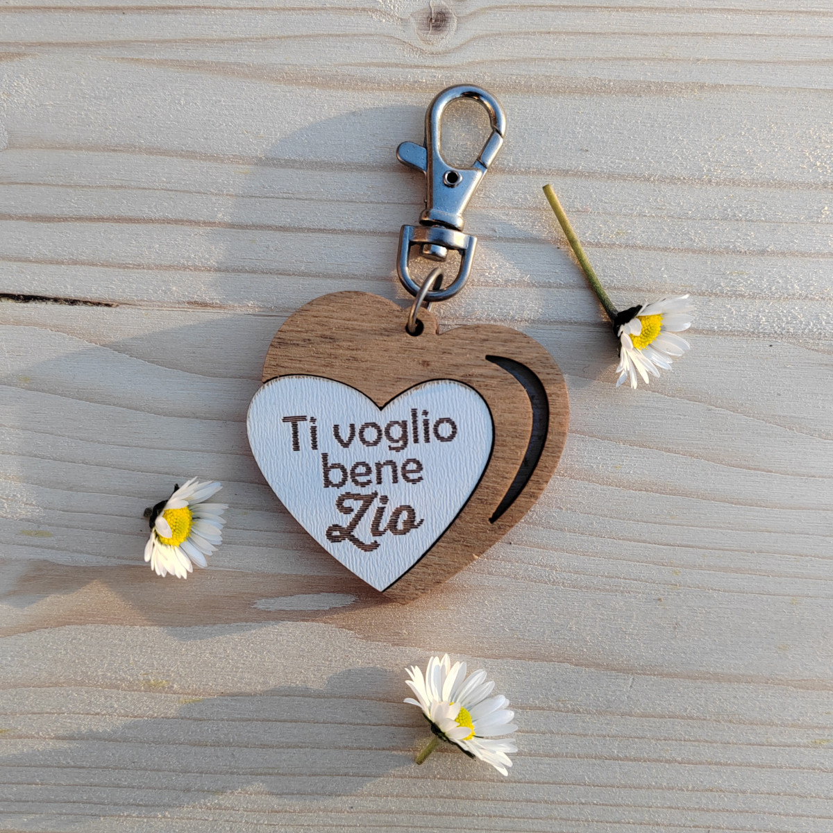 Portachiavi piccolo con moschettone "ti voglio bene zio"