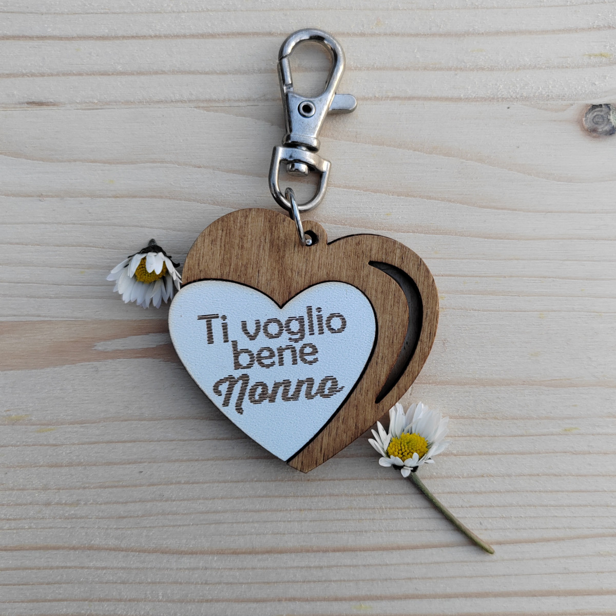 Portachiavi piccolo con moschettone "ti voglio bene nonno"