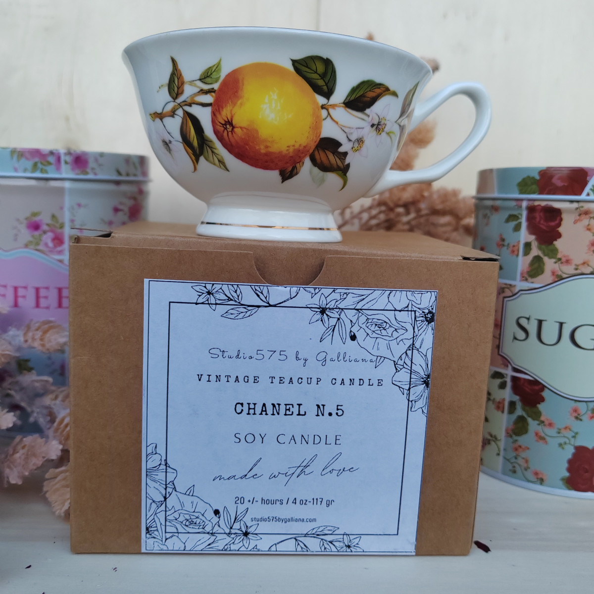 CANDELA VINTAGE INGLESE IN PORCELLANA "Arancia"