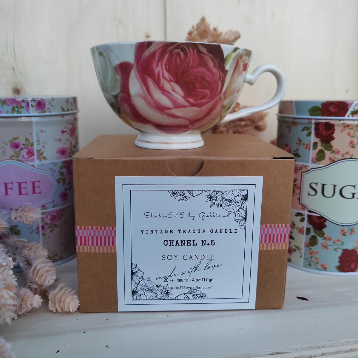 CANDELA VINTAGE INGLESE IN PORCELLANA "Rosa inglese rosa"