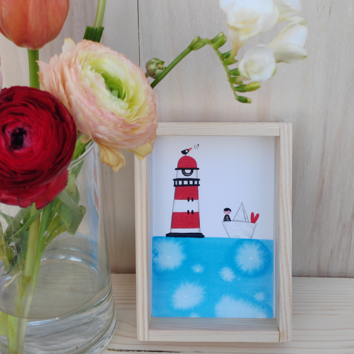 Quadretto "Barchetta, cuore, faro"