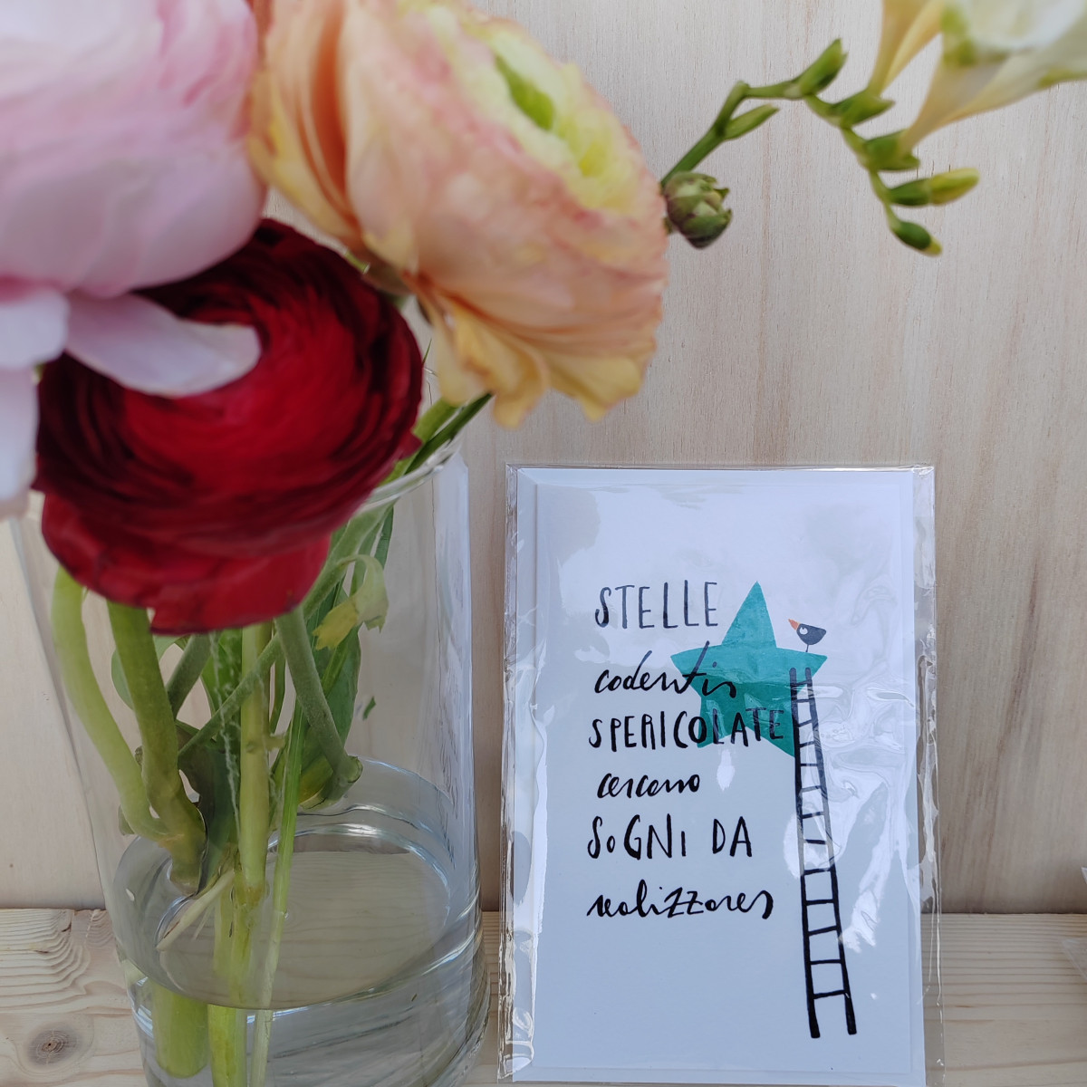 Biglietto "Stelle cadenti spericolate" verde acqua