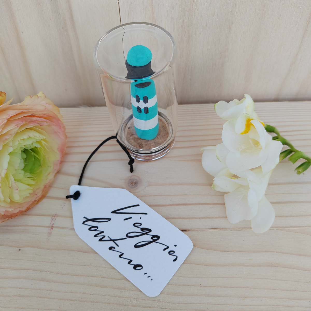 Barattolino faro verde acqua "viaggia lontano"