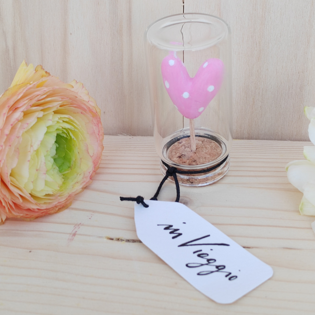 Barattolino cuore rosa "In viaggio"