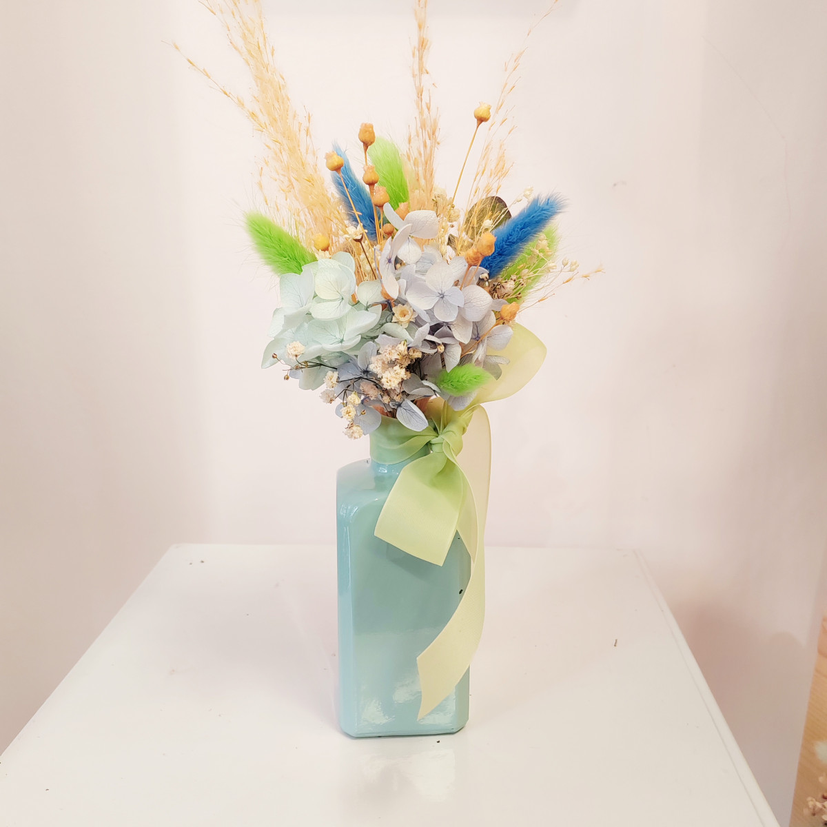 Vasetto fiori preservati con lagurus verde