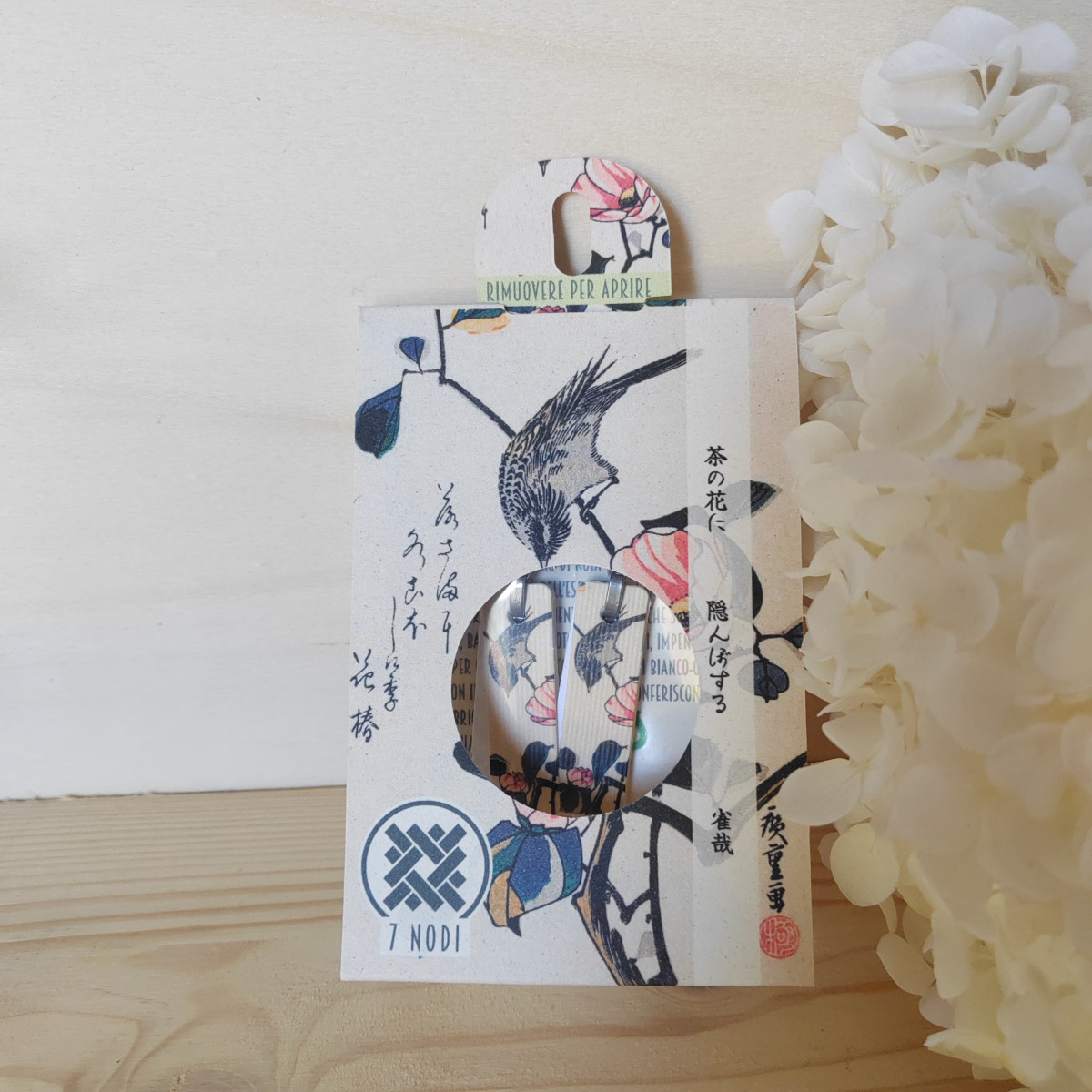 Orecchini con Haiku - Fiori del thè, passerotti-