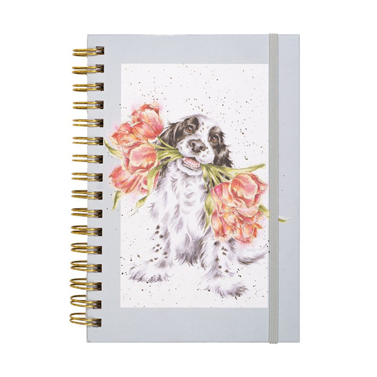 Quaderno A5 spiralato "cagnolino tra i tulipani"