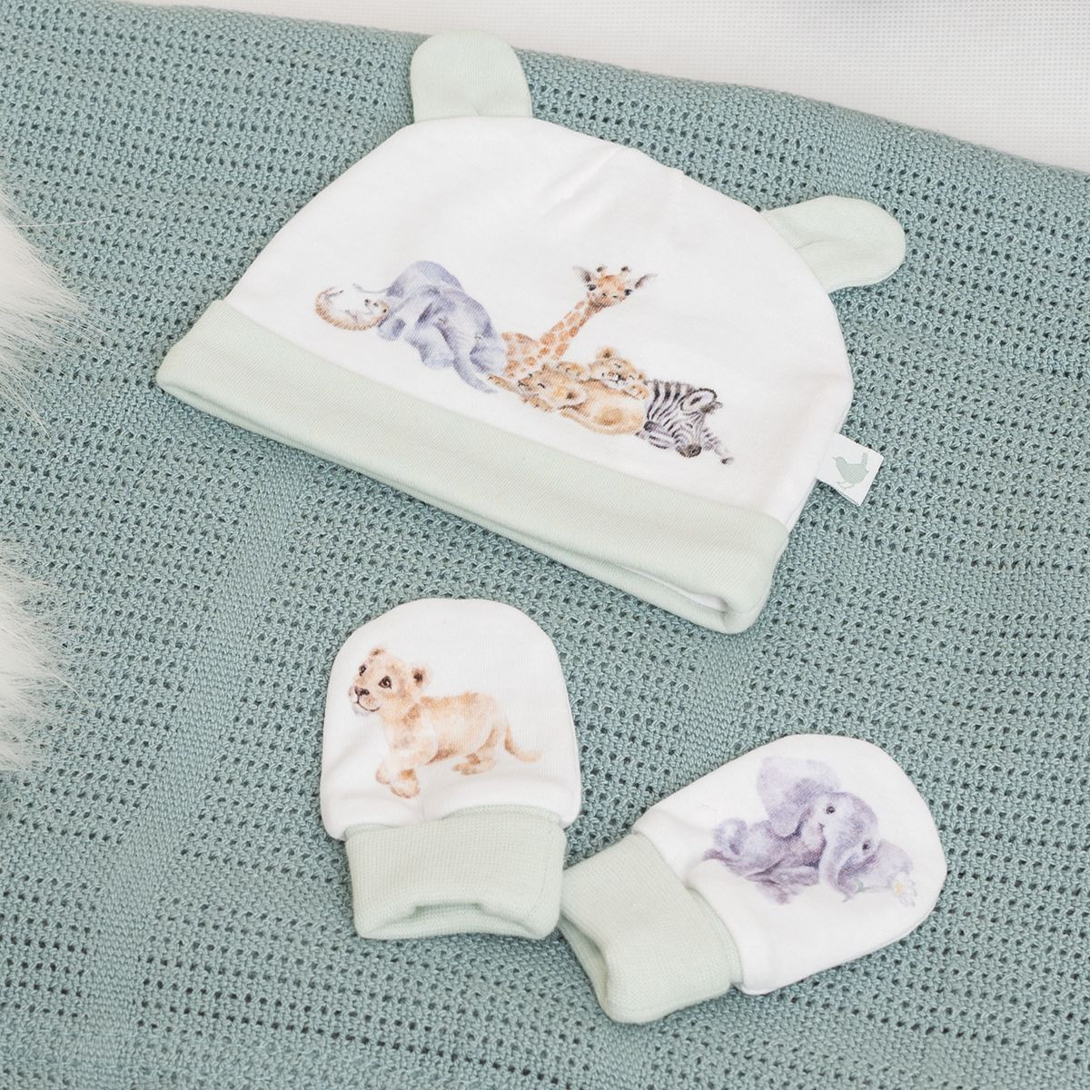 Set muffole e cappellino "Animali della savana"