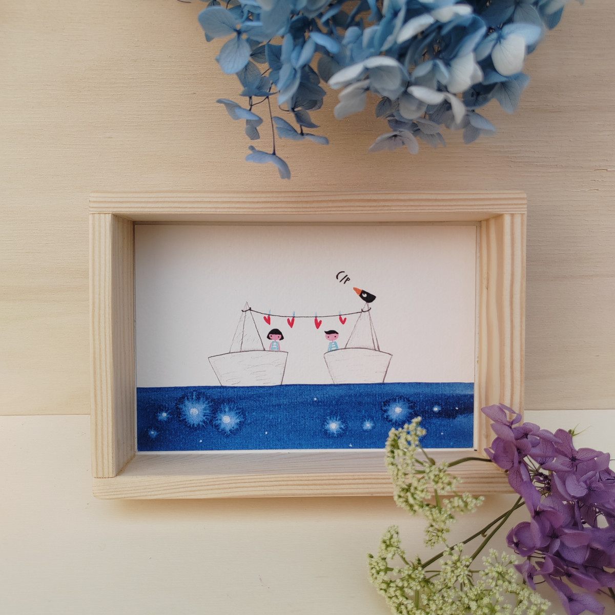 Quadretto "Barchette legate dall'amore"